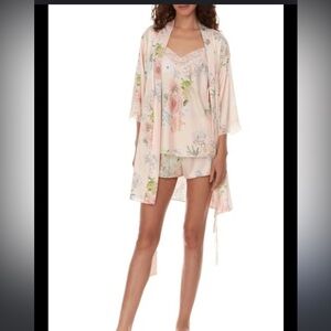 Flora Nikrooz 3 piece Sabrina Floral Print Satin Set Large NWT